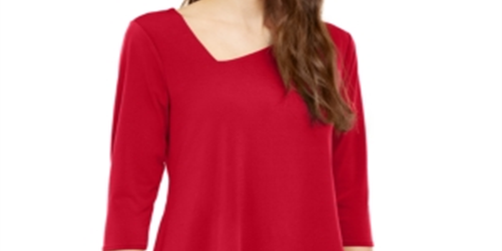 Alfani Women's Asymmetrical Envelope Hem Top Red Size Petite L