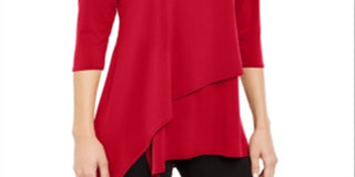 Alfani Women's Asymmetrical Envelope Hem Top Red Size Petite L
