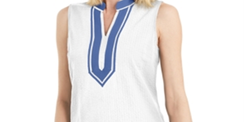 Charter Club Women's Seersucker Woven Tunic Top White Size Small