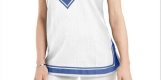 Charter Club Women's Seersucker Woven Tunic Top White Size Small