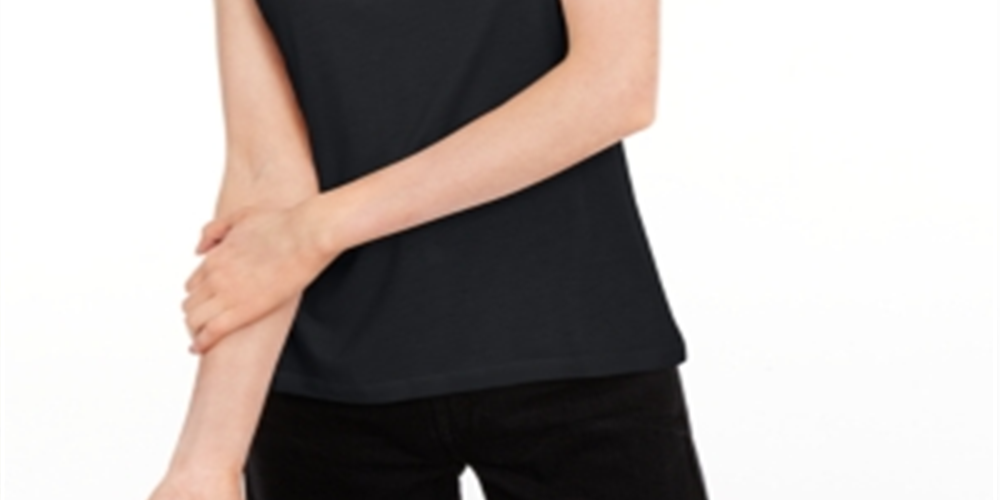 Maison Jules Women'sTie Back Solid T-Shirt Black Size Medium
