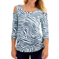 JM Collection Women's Zebra Print Cold Shoulder Top Blue Size X-Small