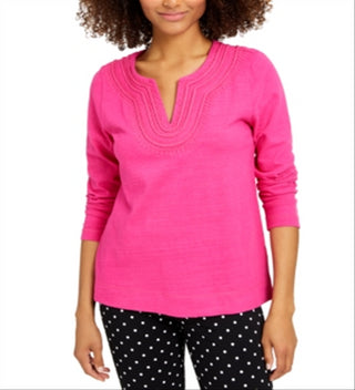 Charter Club Women's Cotton Embroidered Top Pink Size X-Small