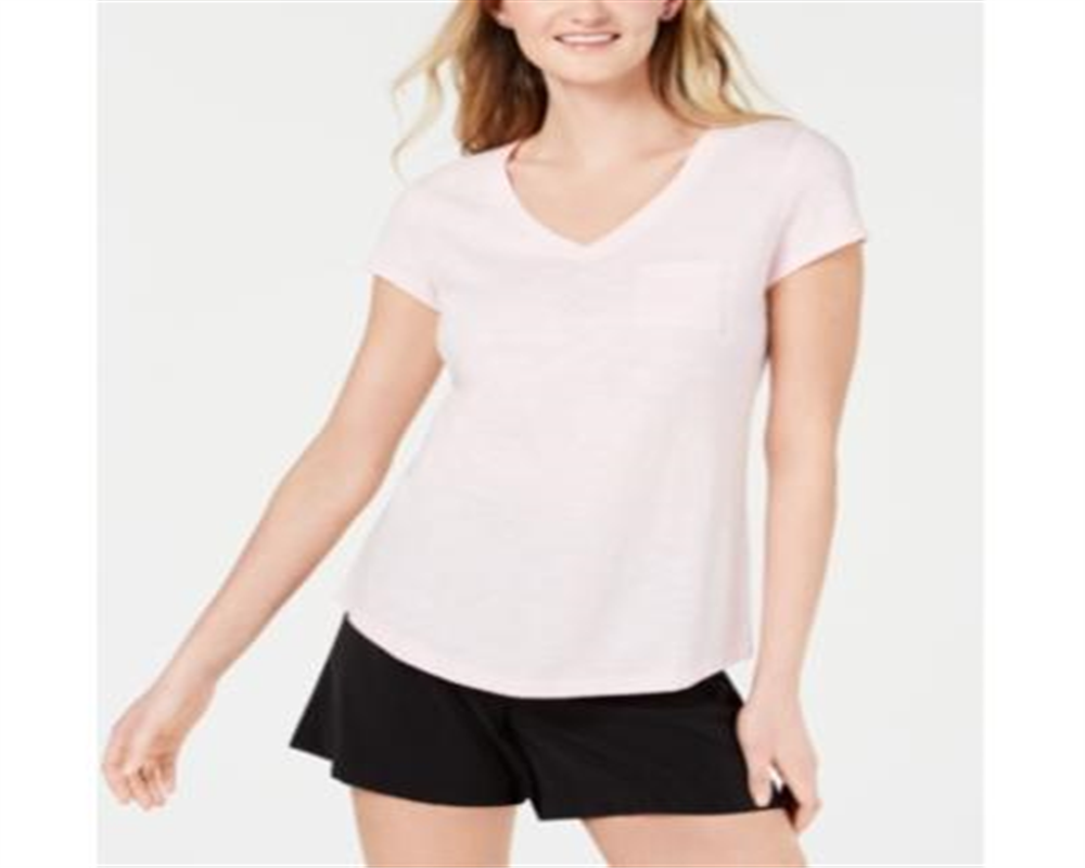 Maison Jules Women's V Neck Patch Pocket T-Shirt Pink Size Large