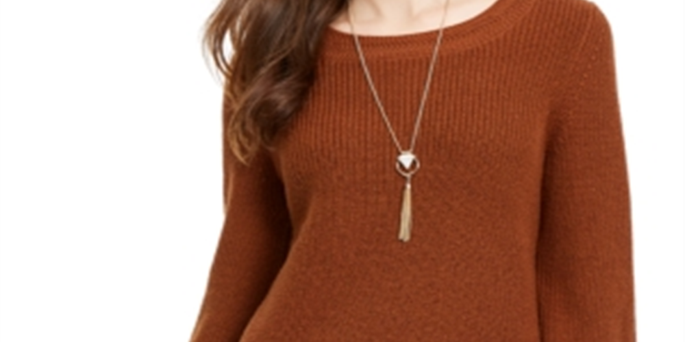 Style & Co Women's Boxy Knit Pullover Sweater Brown Size Medium