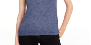 Maison Jules Women's Tie Back Solid T-Shirt Blue Size Medium