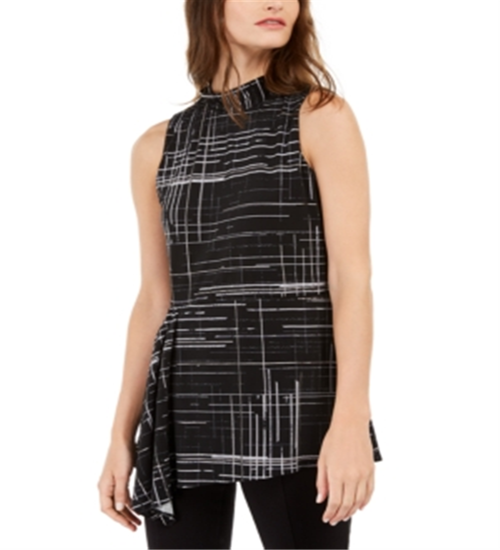 Alfani Women's Printed Asymmetrical Top Black Size Large