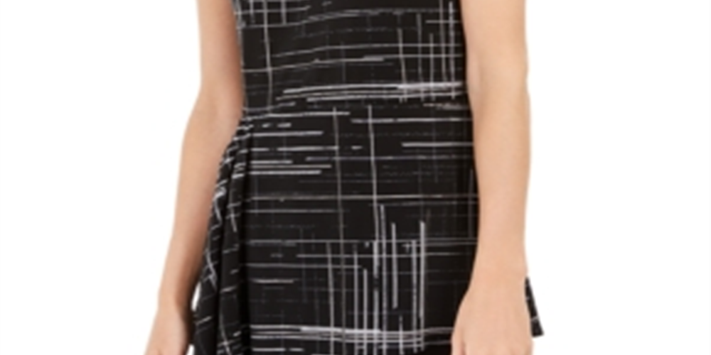 Alfani Women's Printed Asymmetrical Top Black Size Large