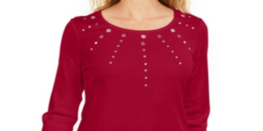 Karen Scott Women's Cotton Grommet Embellished Top Red Size Small