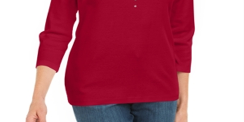 Karen Scott Women's Cotton Grommet Embellished Top Red Size Small