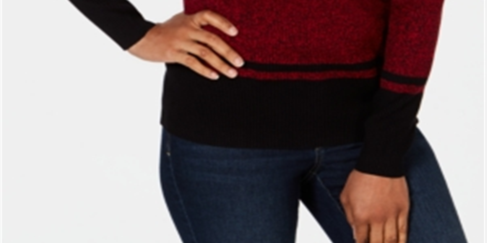 Karen Scott Women's Ribbed Mock Neck Cotton Sweater Red Size XX-Large