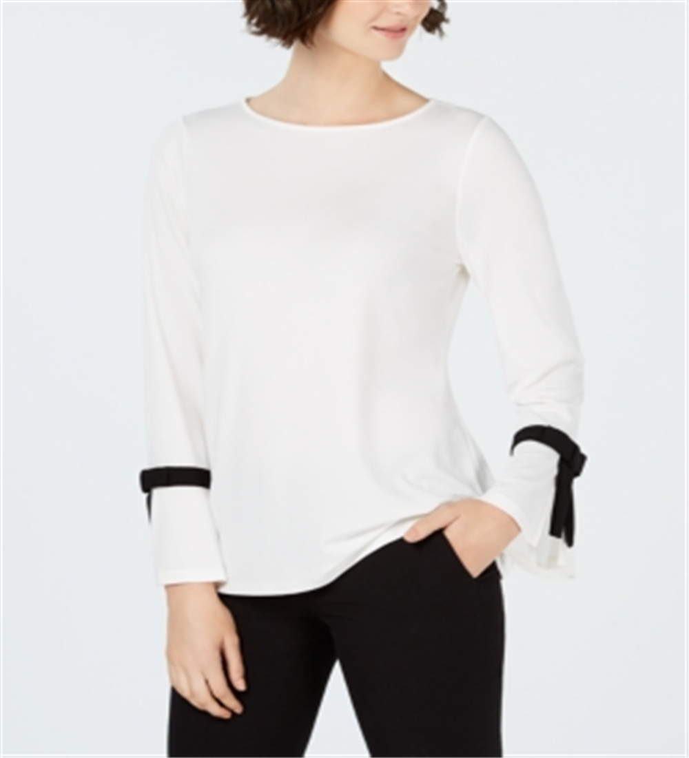 Charter Club Women's Tie Sleeve Crepe Top White Size Small