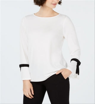 Charter Club Women's Tie Sleeve Crepe Top White Size Small