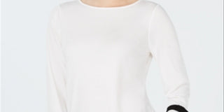 Charter Club Women's Tie Sleeve Crepe Top White Size Small