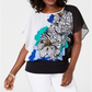 JM Collection Women's Printed Banded Hem Top Black Size Small