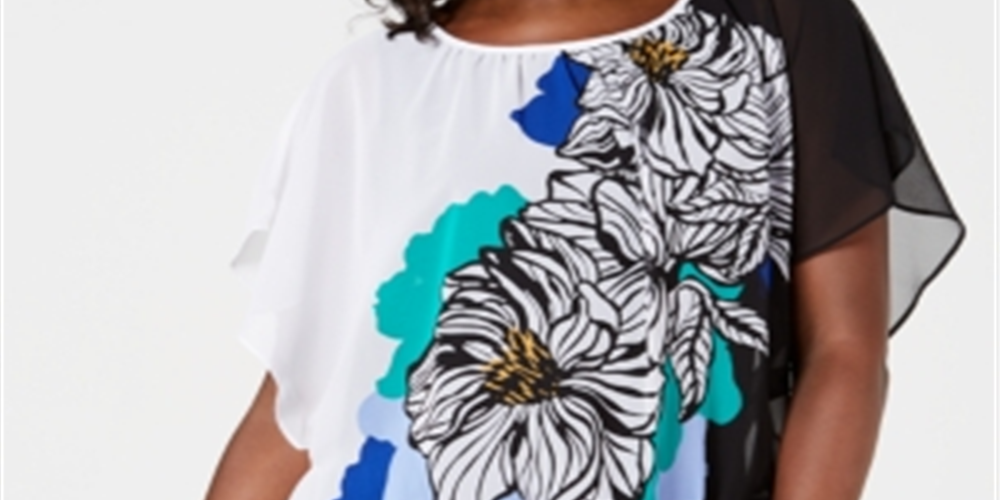 JM Collection Women's Printed Banded Hem Top Black Size Small
