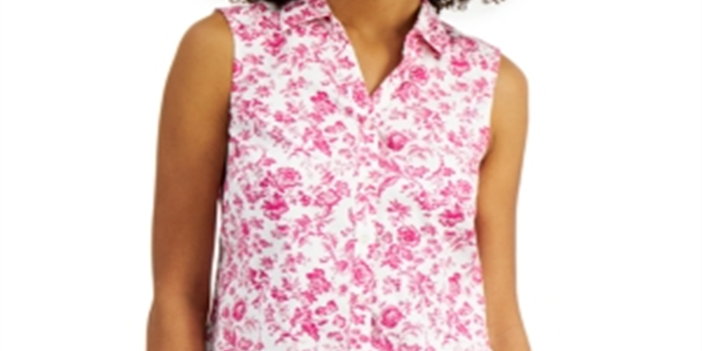 Charter Club Women's Toile Print Sleeveless Shirt Pink Size 12