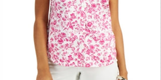 Charter Club Women's Toile Print Sleeveless Shirt Pink Size 12