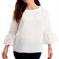 Charter Club Women's Eyelet Bell Sleeve Top White Size Medium