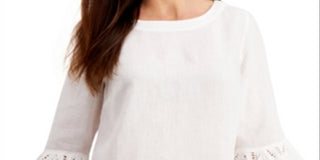 Charter Club Women's Eyelet Bell Sleeve Top White Size Medium