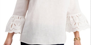 Charter Club Women's Eyelet Bell Sleeve Top White Size Medium