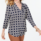 Charter Club Women's Printed Pleat Shoulder Top Blue Size XX-Large