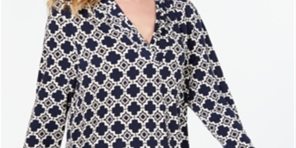 Charter Club Women's Printed Pleat Shoulder Top Blue Size XX-Large