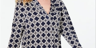 Charter Club Women's Printed Pleat Shoulder Top Blue Size XX-Large