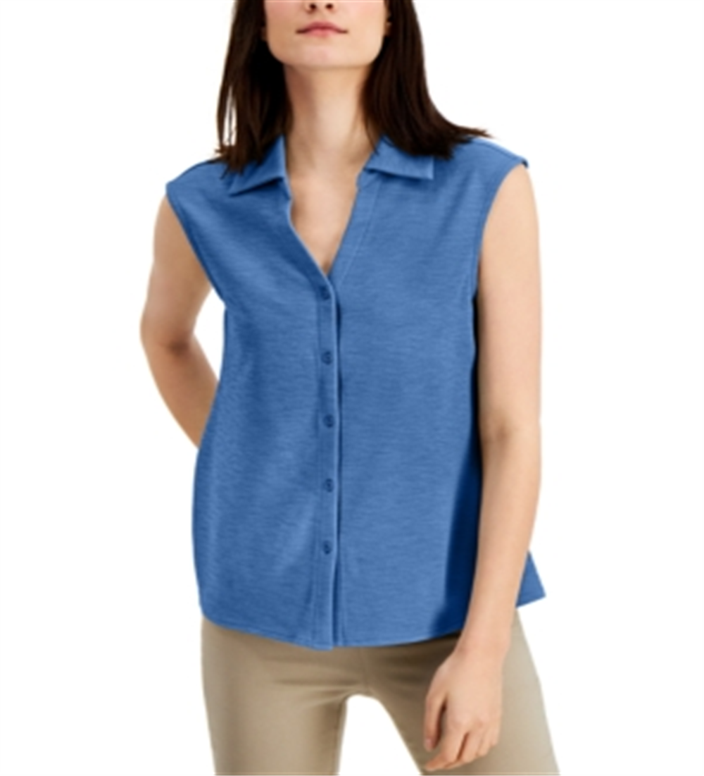 Alfani Women's Collar Sleeveless Button Down Top Blue Size XL