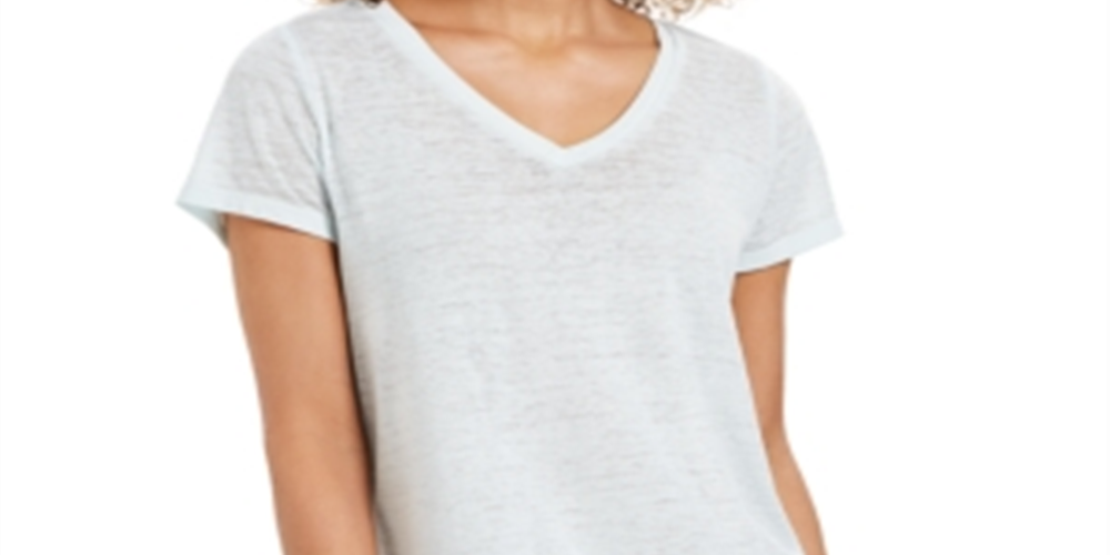 Style & CoWomen's Burnout V Neck T-Shirt Blue Size Large