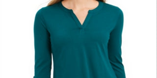 Charter Club Women's 3/4 Sleeve V Neck Top Green Size X-Large
