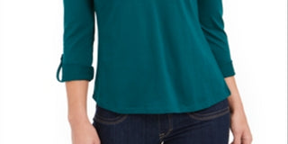 Charter Club Women's 3/4 Sleeve V Neck Top Green Size X-Large