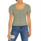 Pink Rose Junior's Ribbed Puff Sleeve Top Green Size Medium