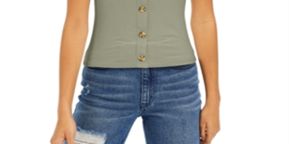 Pink Rose Junior's Ribbed Puff Sleeve Top Green Size Medium