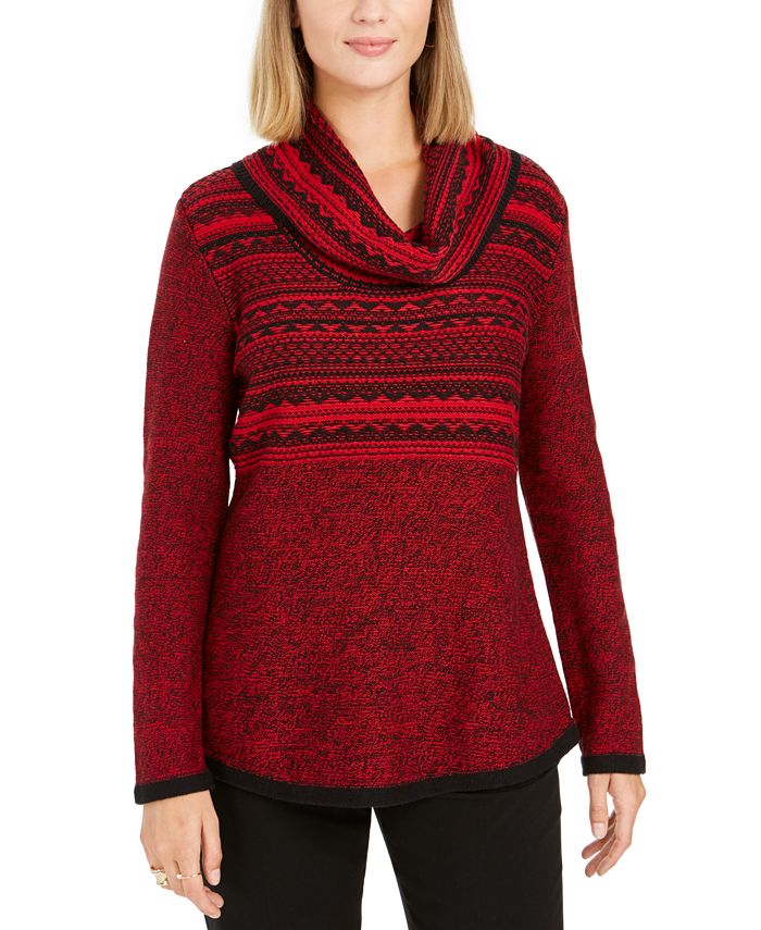 Style & Co Women's Cowl Neck Printed Sweater Red Size -M