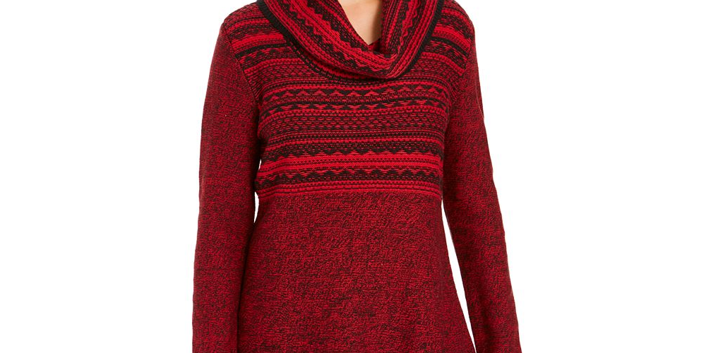 Style & Co Women's Cowl Neck Printed Sweater Red Size -M