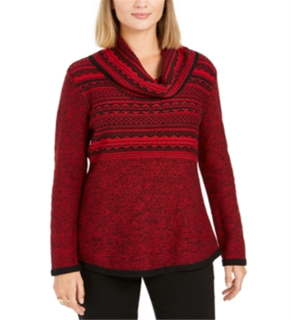 Style & Co Women's Cowl Neck Printed Sweater Red Size -M