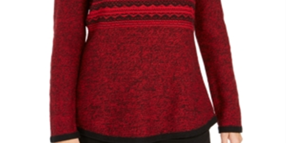 Style & Co Women's Cowl Neck Printed Sweater Red Size -M