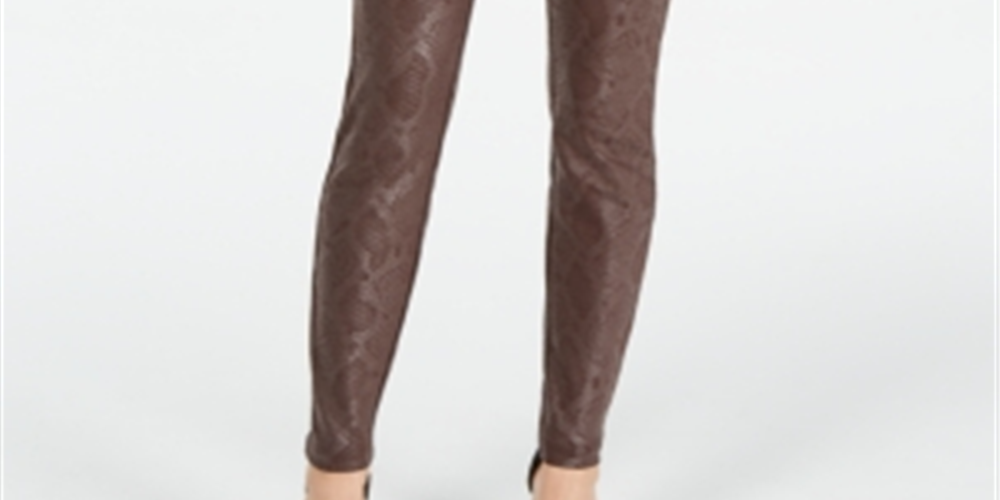 INC International Concepts Women's Metallic Python Embossed Skinny Pants Brown Size 14 Petite