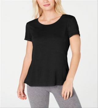 Ideology Women's Short Sleeve Jewel Neck T-Shirt Top Black Size Small