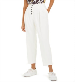 Bar III Women's Button Front Pleated Pants White Size 2