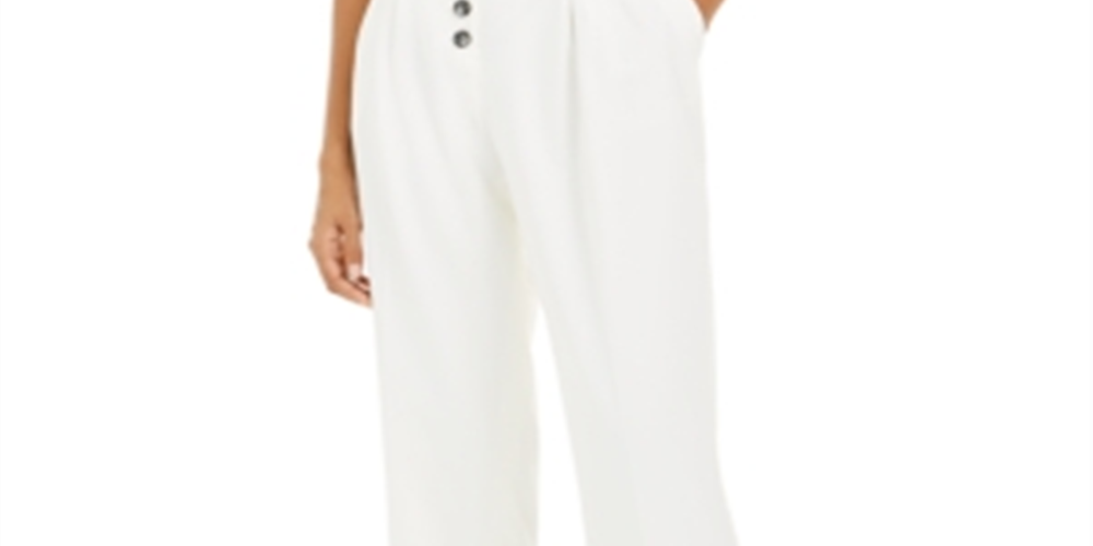 Bar III Women's Button Front Pleated Pants White Size 2