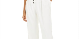 Bar III Women's Button Front Pleated Pants White Size 2