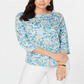 Charter Club Women's Pima Cotton Printed Boat Neck Top Blue Size Medium
