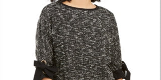 Charter Club Women's 3/4 Sleeve Bow Trim Top Black Size X-Large