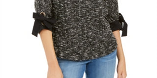 Charter Club Women's 3/4 Sleeve Bow Trim Top Black Size X-Large