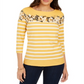 Charter Club Women's Striped and Floral Print Top Yellow Size Large