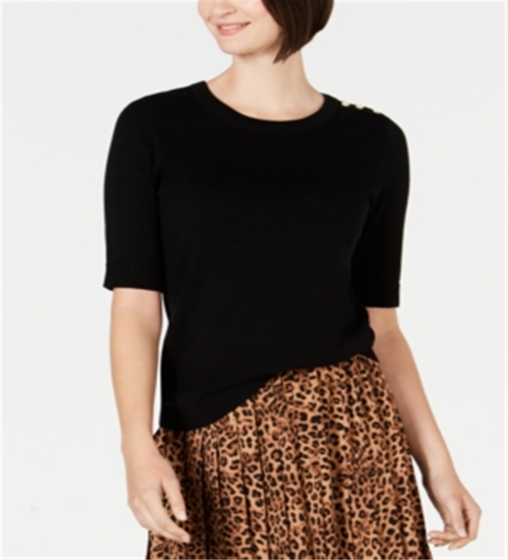 Charter Club Women's Button Shoulder Sweater Black Size XX-Large