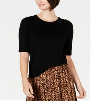 Charter Club Women's Button Shoulder Sweater Black Size XX-Large