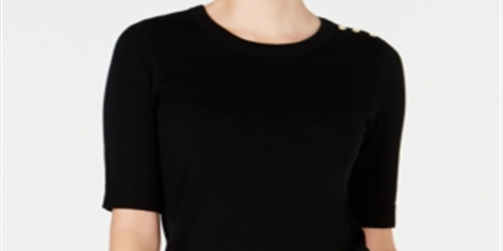 Charter Club Women's Button Shoulder Sweater Black Size XX-Large